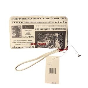 Betsey Johnson Cream Newspaper Print Wristlet